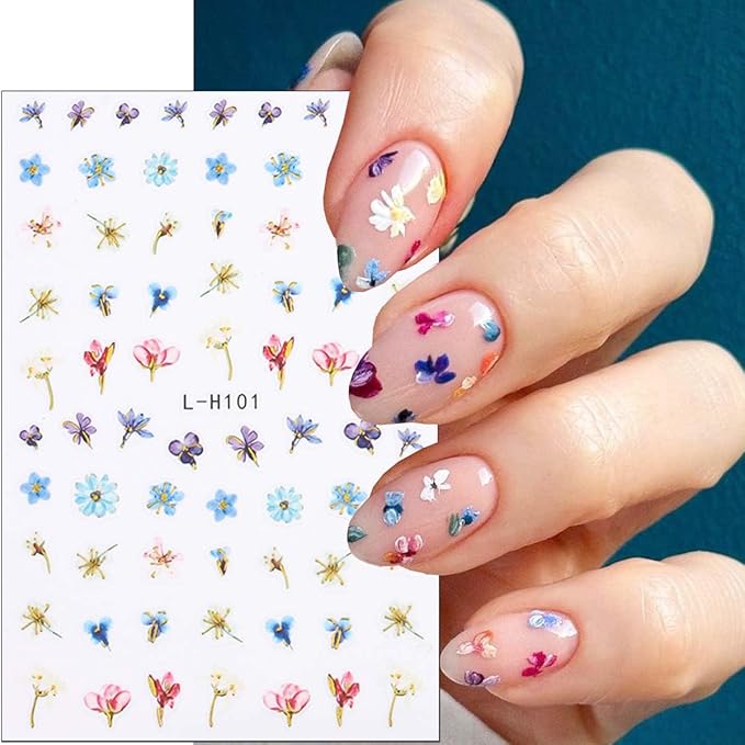 6 Sheets Flower Nail Art Stickers 3D Self Adhesive Spring Summer Nails Decals Butterfly Tulip Cherry Blossom Design Flower Nail Stickers Floral Sticker for Women Daily Manicure Supplies