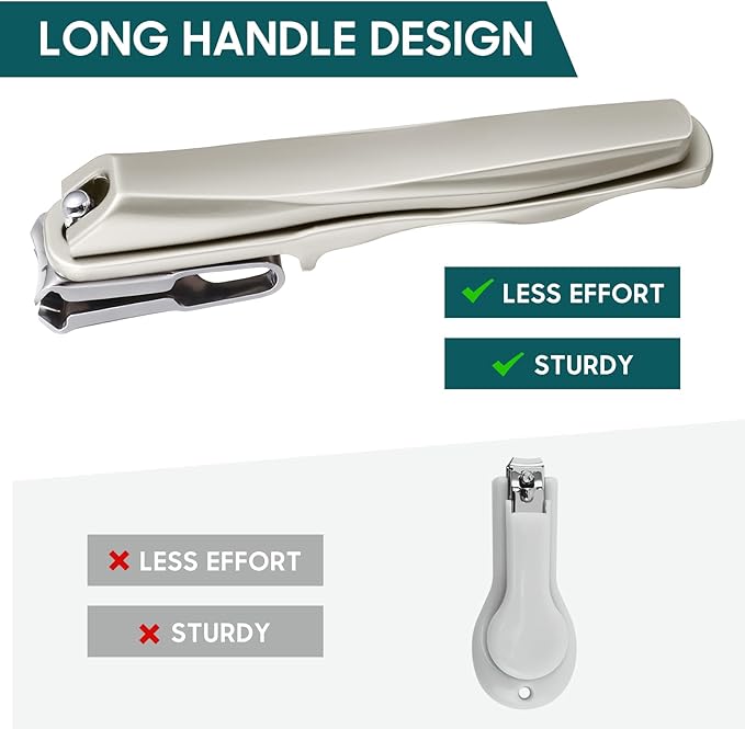 Nail Clippers for Seniors, 360 Degree Rotary Fingernail and Toenail Clippers with Long Handle Ultra Sharp Sturdy Stainless Steel Heavy Duty Large Toe Nail Clippers for Thick Nails Built-in Nail File