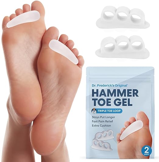 Dr. Frederick's Original Hammer Toe Corrector Gels - 2 Pairs - All-Day Relief for Crooked & Overlapping Toes - Soft Cushioning - Symptomatic Support for Toe Alignment - White - 3 Loop Design