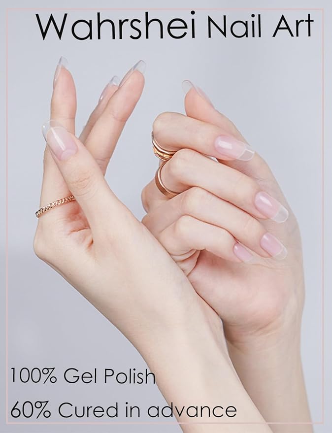 Semi Cured Gel Nail Strips, 20pcs Gel Nail Stickers UV, Wraps for Home Manirue DIY (Clear)