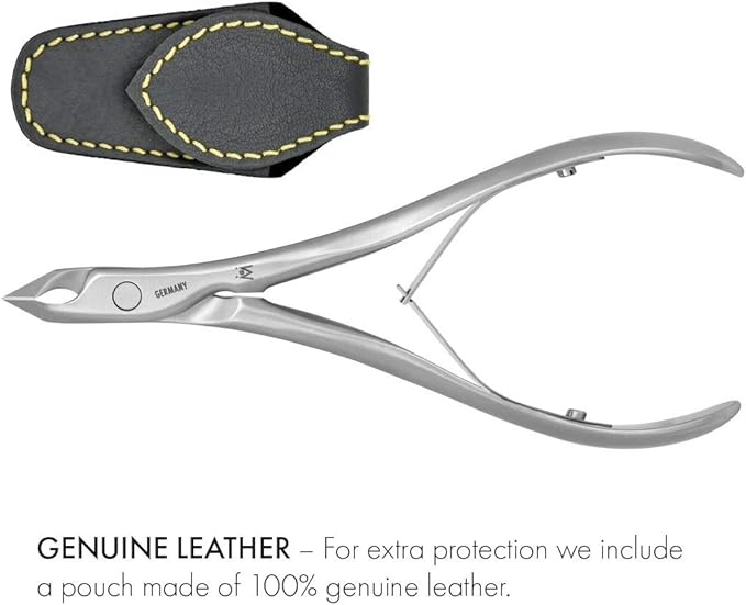 GERMANIKURE Tapered Professional Cuticle Trimmer - 1/2 Half Jaw Nipper - Ethically Made in Germany - FINOX Stainless Steel Sharp Cuticle Remover in Leather Case – Manicure Tool, r155, 5mm