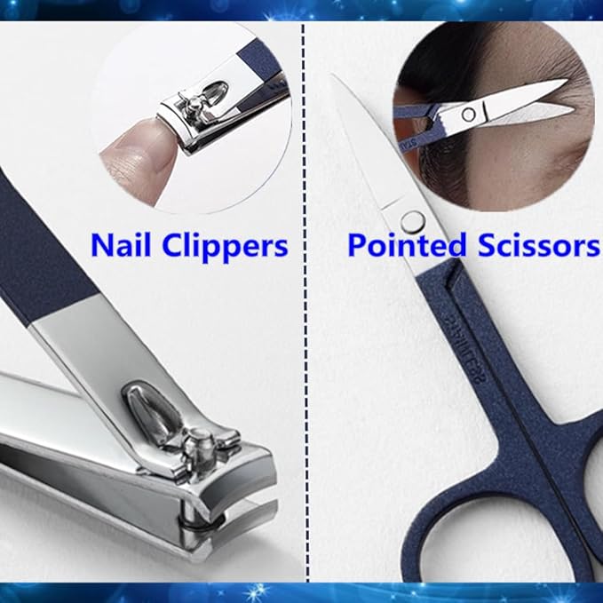 4-Piece Manicure Set, Nail Clippers Kit, Stainless Steel Nail Cutter Care Tools Professional Grooming Kits, Gift for Men, Fathers, and Parents (Blue)