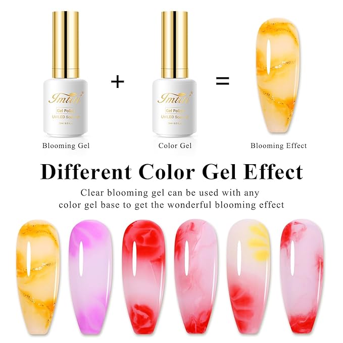 Imtiti Clear Blooming Gel, 15ML Blooming Gel Nail Polish For Spreading Effect Marble Nail Polish Gel Painting Soak Off UV Led Blossom Gel For DIY Color Flower Watercolor Magic Beauty Gift