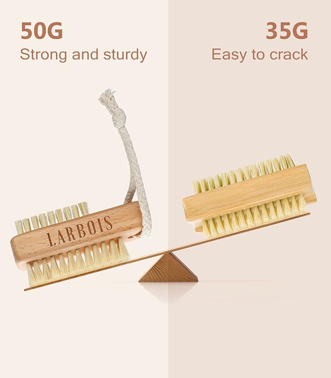 Nail Brush for Cleaning Fingernails, 2Pack Wooden Nail Brushes Fingernail Brush for Cleaning Nail Scrub Brush Two-Sided with Hanging Rope (Beechwood)