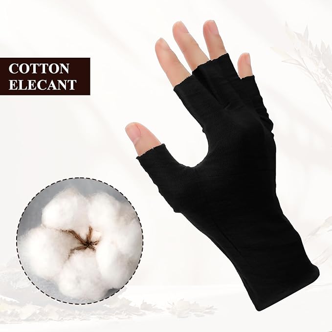7 Pairs 100% Cotton Gloves, Black Breathable Moisturizing Night Glove for Dry Hands & Overnight Care, Fingerless Design Touchscreen-Friendly Gloves for Women & Men