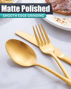 Matte Gold Silverware Set with Steak Knives, 36-Piece Stainless Steel Flatware - Image 4