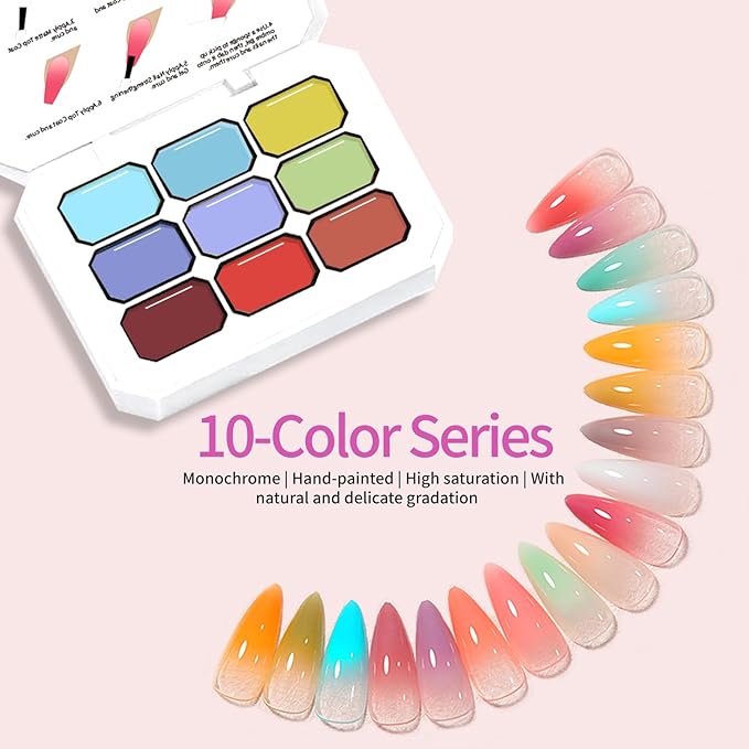Ombre Gel Nail Polish Nail Sponges for Ombre 9 Series Colorful Blush Effect Gradient Painting Gel for Ombre Nails Multistyle French Manicure Nail Art DIY Home (A4)