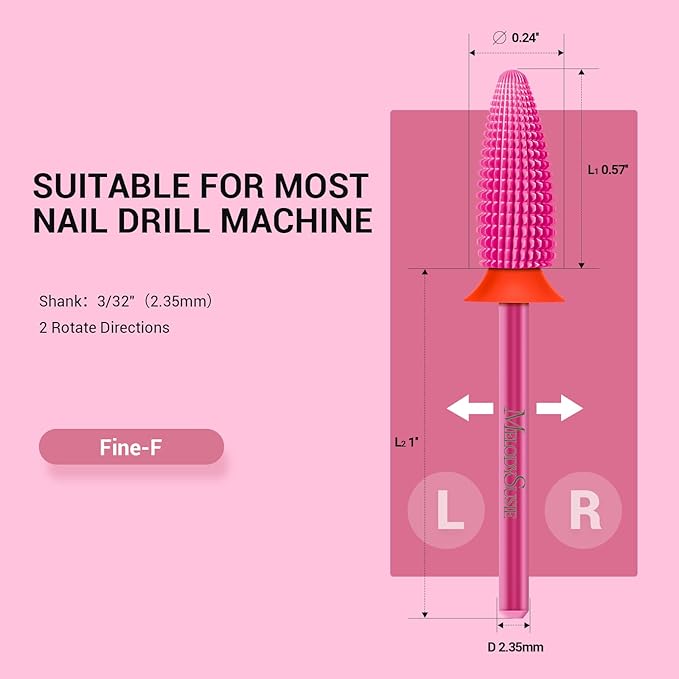 MelodySusie Typhoon Nail Drill Bits, 3/32'' Carbide Tungsten Multi-function Bits, Fast Remove Acrylic or Hard Gel for Manicure Pedicure Salon Professional or Beginner, Pink Blossom, Fine