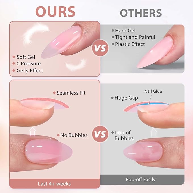 BTArtbox XCOATTIPS Gel Nail Kit - Medium Coffin Press on Nails Brown Pre-applied Tip Primer with Gel Glue and Top Coat, Fake Nails for Daily Nail Art