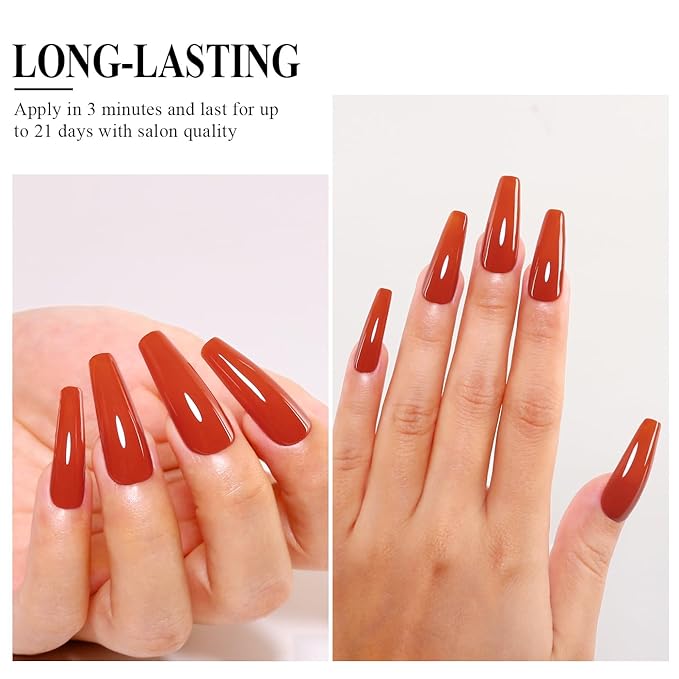 Imtiti Orange Gel Nail Polish, Orange Red Gel Polish High Gloss Soak Off UV LED Nail Gel Polish Red Maple Leaf Autumn Winter Gel Polish Nail Art Manicure Salon DIY Design Gel Nail Kit 10ML