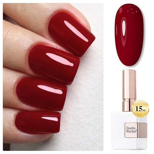 Double Rhythm Gel Polish 15ML Jelly Sheer Pastel Light Milky Color Pearl White Bottle 1 PC 0.5 OZ Full Size Nail Art Salon at Home (Blood Red -D1104)