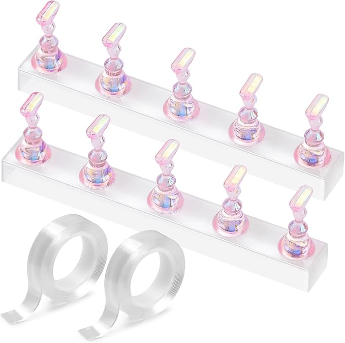 Etercycle Nail Stand for Press On Acrylic Nails Art Display Stand Nail Holder for Painting Magnetic Nails Stand with Double-sided Tape for Home DIY Salon Supplie (Pink)