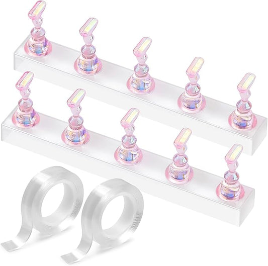 Etercycle Nail Stand for Press On Acrylic Nails Art Display Stand Nail Holder for Painting Magnetic Nails Stand with Double-sided Tape for Home DIY Salon Supplie (Pink)