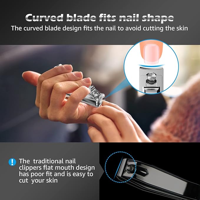 Kaasage Nail Clipper and File, Professional Stainless Steel Heavy Duty Nail Cutter with Ergonomic Long Handle and Sharp Jaw Clip Finger Nails and Thick Toenails Easily, Gift for Adults, Men & Seniors