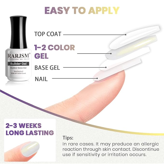 RARJSM Pearlescent Gel Builder Nail Polish Pearl White Gold Glitter Hard Gel in a Bottle Mermaid Shell Shimmer Thick Extension Structure Gels for Nails 15ml Soak Off Curing Requires Salon Home DIY