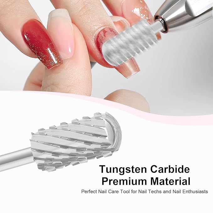 3/32" Large Barrel Smooth Round Top Tungsten Carbide Nail Drill Bit Safety Bit for Gel & Acrylic Removal, 2-Way Rotating Efile Tip, Salon Electric File Accessory (3XC Grit, Silver)