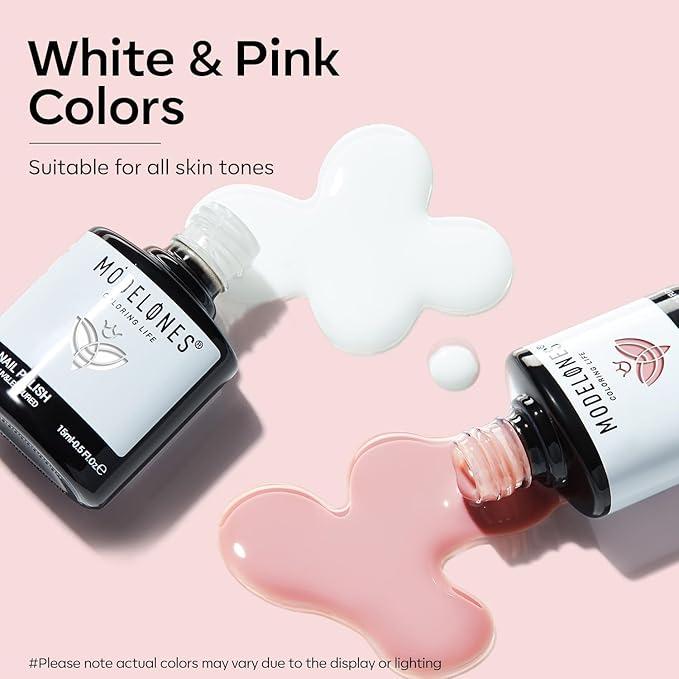 modelones Gel Nail Polish Set 2 Pcs 15ml Jelly Nude Pink and Milky White Gel Polish, French Manicure Base Gel Bubble Bath UV Soak Off Nail Gel for Nail Art, DIY Home or Salon