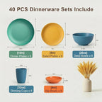 Wheat Straw Dinnerware Sets 40 Piece, Kitchen Plates and Bowls Set, Unbreakable - Image 2