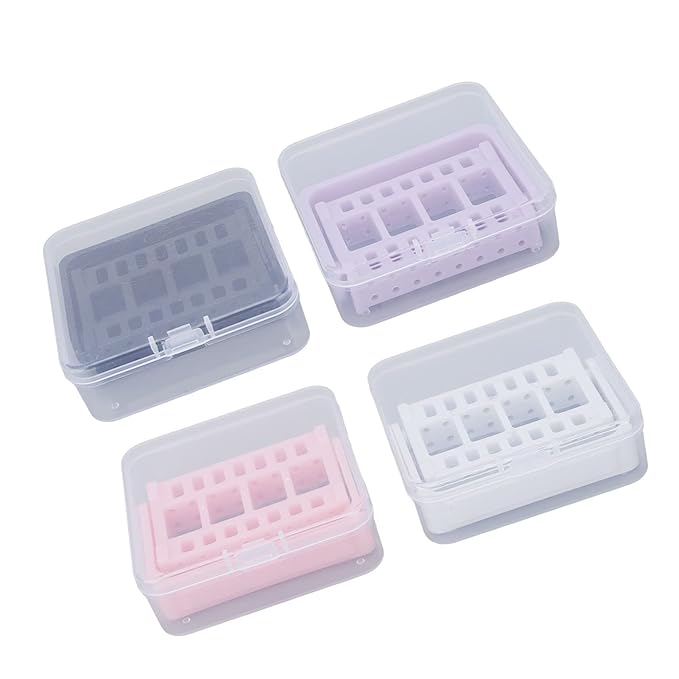 Joyzan Nail Drill Bit Holder Stand, Dust Proof Exhibition Display Storage Case Displayer Portable 16 Holes Manicure Tools Box Tech Art Supply Rack Container Grinding Head Organizer Home Salon 4PCS