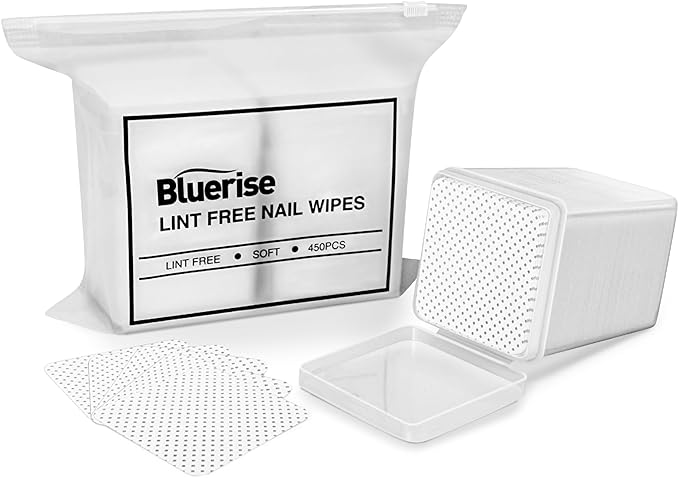 BLUERISE Lint Free Nail Wipes 450PCS Nail Polish Remover Pads Soft Absorbable Eyelash Extension Glue Cleaning Wipes