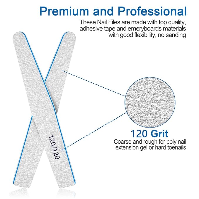 120/120 Grit, 12pcs Nail File for Poly Nail Extension Gel Emery Boards, for Acrylic Nails Coarse for False Nails Manicure Pedicure Tools for Home Salon
