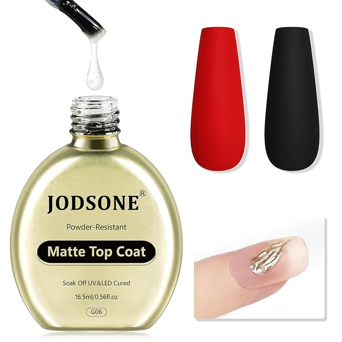 JODSONE Matte Gel Top Coat - 16.5ml Powder-Resistant No Wipe Gel Top Coat for Chrome Powder Nail Art, Smooth Matte Finish, U V Curing Required