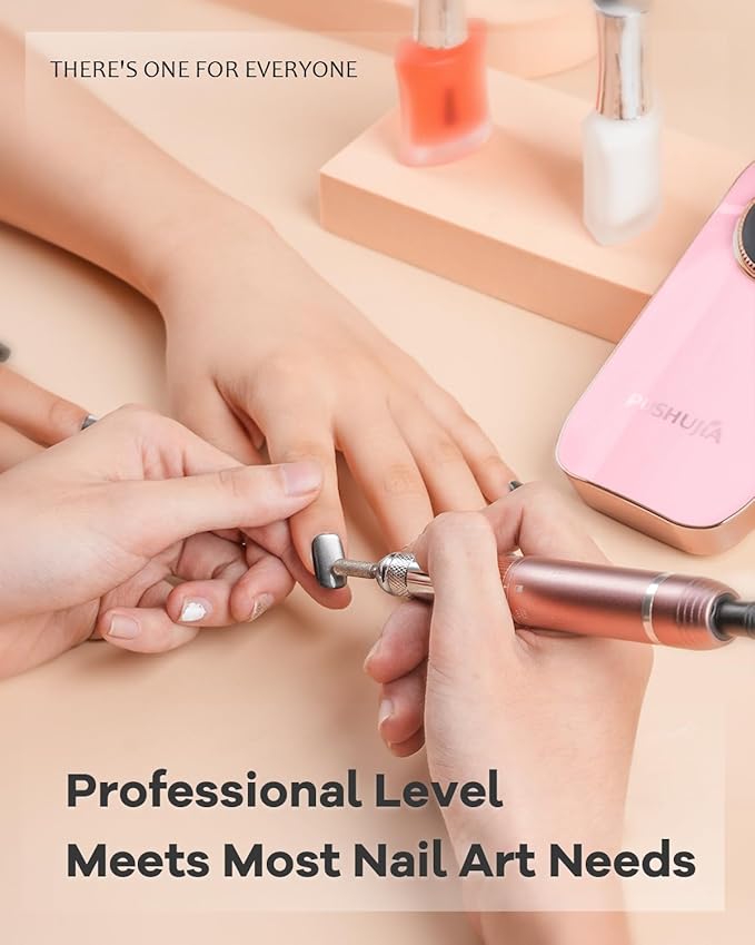 45000 RPM Nail Drill - Brushless Cordless Efile LCD Display & Heat Reduction Tech for Acrylic Gel Nails (Pink)