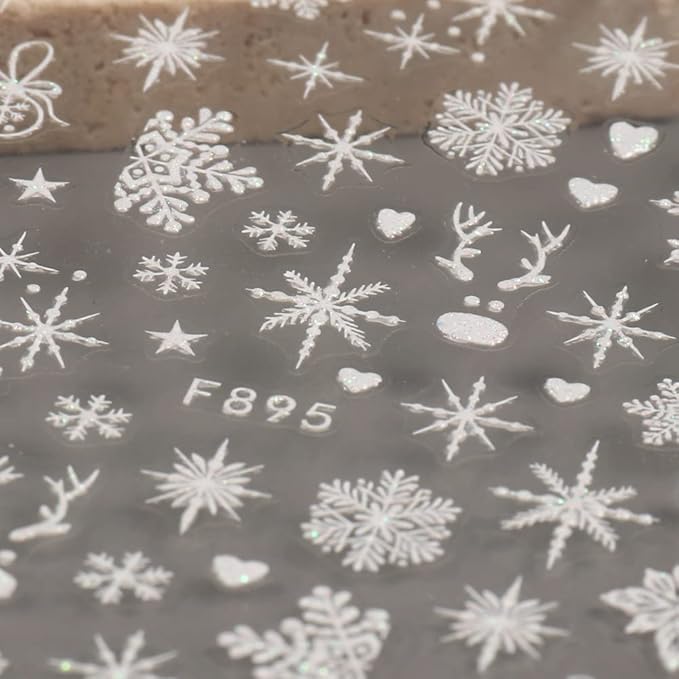 8 Sheets Christmas Nail Art Stickers Decals Self-Adhesive Holiday White Snowflakes Winter Nail Supplies Nail Art Design Decoration Accessories