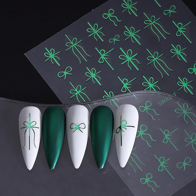 3 Sheets Christmas Nail Stickers for Nail Art WLGDLH 3D Self Adhesive Nail Art Stickers Multicolor Bow Nail Decals Bow Heart Nail Supplies for Women DIY Christmas Decorations