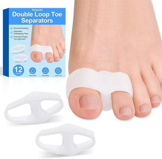12 Pack Toe Separators Bunion Corrector, Big Toe Spacers for Bunions, Hammer Toes, Calluses, Blisters and Relieve Foot Pain (White)