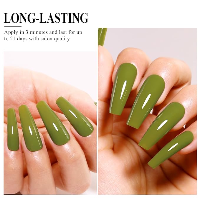 Imtiti Green Gel Polish, 15ML Olive Green Soak Off LED UV Gel Polish for Autumn Winter, DIY Nail Art Starter Manicure Salon Kit