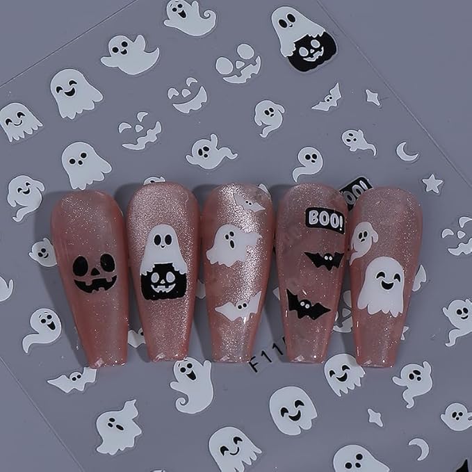 Halloween Nail Art Stickers Decals 3D Self-Adhesive Cute Luminous Ghost Nail Stickers 6 Sheets Glow in The Dark Ghost Bat Nail Decals Supplies Halloween Stickers for Women DIY Manicure Decorations