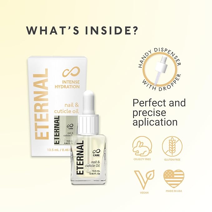 Eternal Acetone Nail Polish Remover & Cuticle Oil Drops - 100% Pure Acetone for All Nail Polish Types, Natural Gel & Acrylic Nail Care Treatment for Damaged Nails, For Men & Women