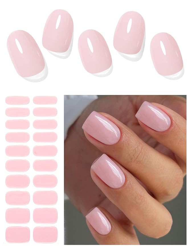 Semi Cured Gel Nail Strips (Jelly Pink), Clear, Sheer, 20 Pcs Gel Nail Wraps, Stickers, UV Light Required, Salon Quality, Long Lasting