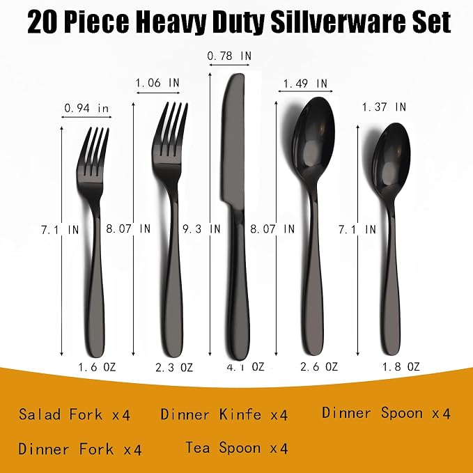 20-Piece Black Silverware Set, Flatware Set - Image 2