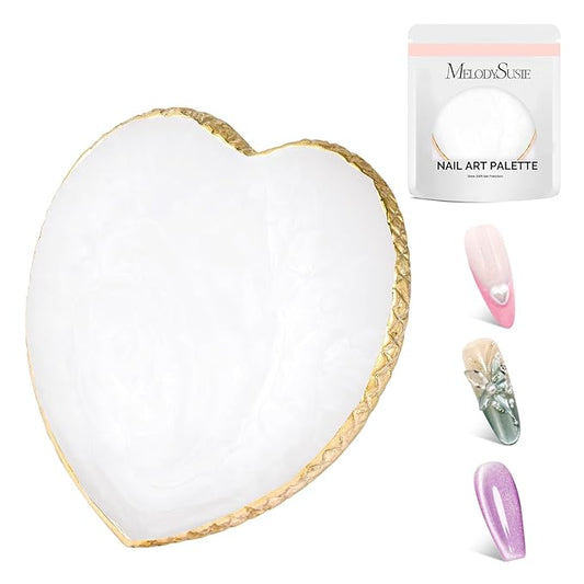MelodySusie 1PC Heart Shape Resin Nail Art Palette, Professional Color Mixing Board for Gel Polish, Acrylics, Pigment Blending, Salon and DIY Makeup Artist Tool, White