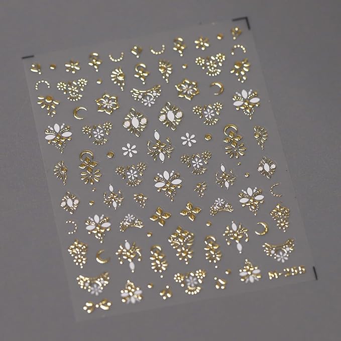 5D Embossed Nail Sticker Retro Gold Flower Nail Art Sticker Self Adhesive Nail Decals Luxury Floral Nail Art Decals for Nails Decoration Supplies for Women Girls DIY Manicure