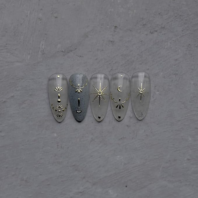Moon Star Nail Art Stickers 5D Embossed Gold Star Nail Decals Gold Star Moon Nail Stickers for Nail Art Self-Adhesive Luxury Nail Design Star Nail Supplies for Women Girls DIY Manicure Decoration
