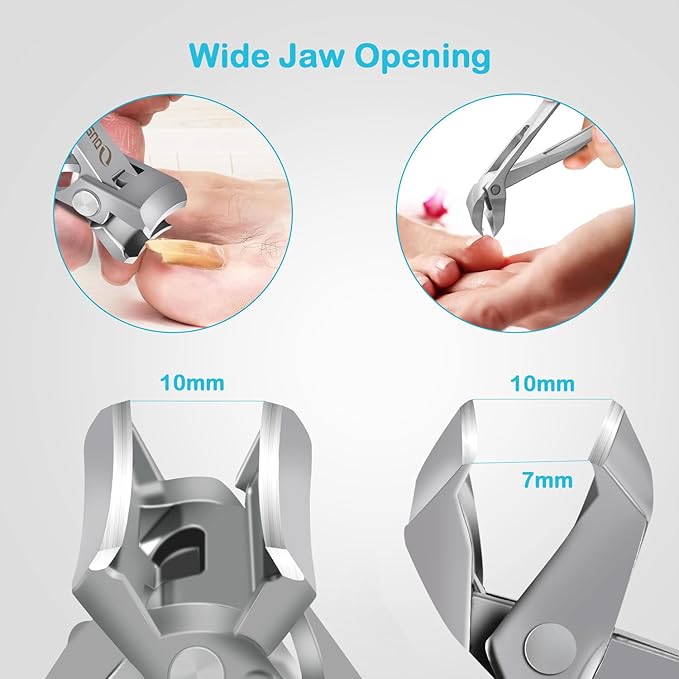 Toenail Clippers for Seniors Thick Nails, Angled Head Ingrown Toe Nail Clippers with Slanted Curved Blade, No Splash Nail Clippers for Men & Women Fingernail, Professional German Nail Cutter Wide Jaw