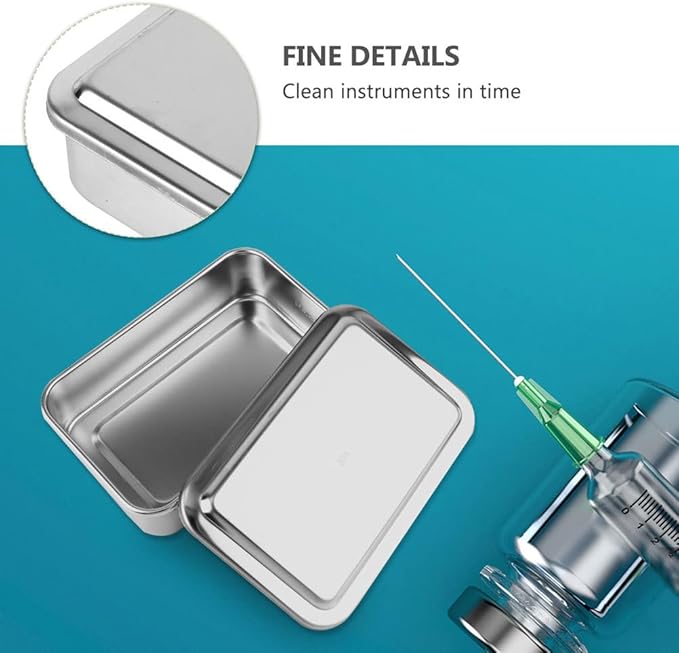 Baluue Medical Surgical Trays Stainless Steel Instrument Tray with Lid, Sterilization Trays Organizer 6 Inch Thicken Container for Lab Instrument Supplies Tattoo Tool