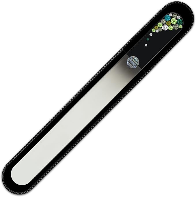 Large Size Glass Nail File Hand Decorated with Swarovski Elements, in Black Velvet Sleeve, Genuine Czech Tempered Glass, Lifetime Guarantee, Hand-Made Crystal Nail File