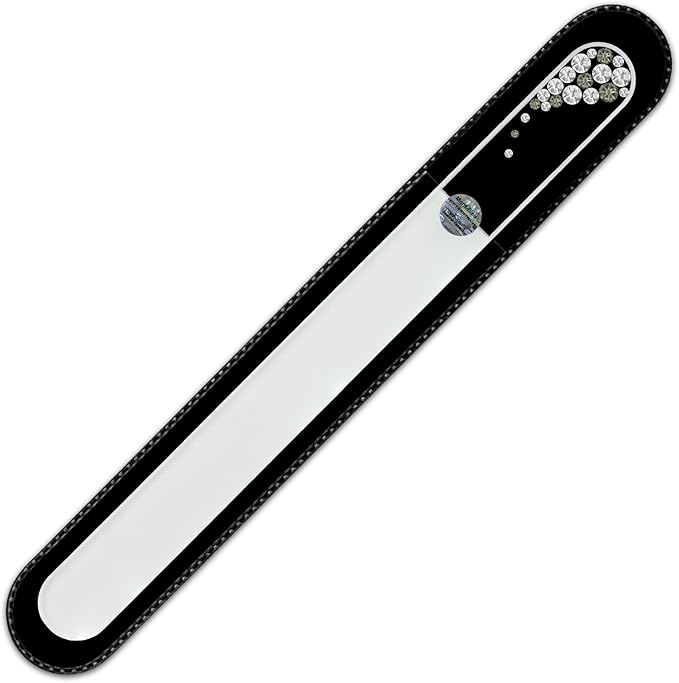 Large Size Glass Nail File Hand Decorated with Swarovski Elements, in Black Velvet Sleeve, Genuine Czech Tempered Glass, Hand-Made Crystal Nail File
