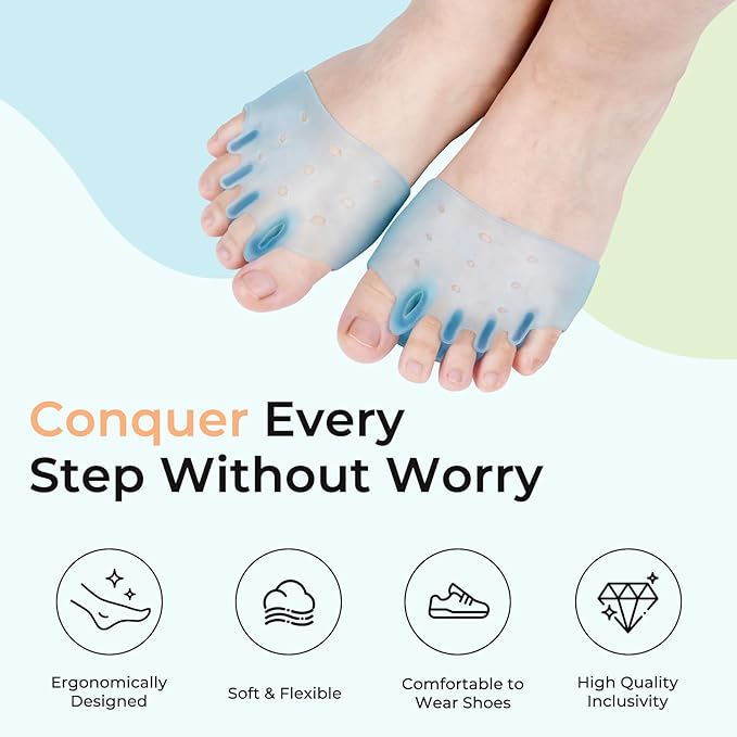 Silicone Toe Separators for Women & Men, 4 Packs Toe Separators Bunion Corrector Cushion, Breathable Soft and Comfortable Gel Foot Cushions, Multiple Colors (4 Pairs)