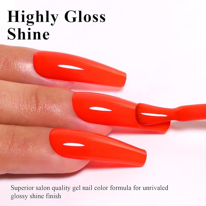 Imtiti Neon Gel Nail Polish, 15ML Orange Red Gel Polish spring summer Soak Off LED UV DIY Nail Art Starter Manicure Salon