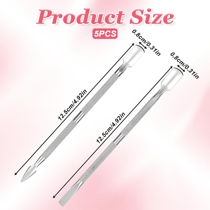 5 Pcs Cuticle Pusher Tool,Dual-Ended Cuticles Pushers Metal Cuticle Pusher and Scraper Stainless Steel Nail Scraper Tool Nail Cleaner Tools for Professional Salon & Home Manicure