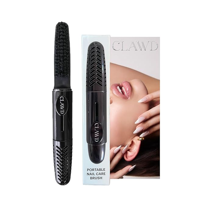 CLAWD Nail Brush for Cleaning Fingernails | Soft Bristle Portable Travel Nail Cleaner Brush for Women | Black