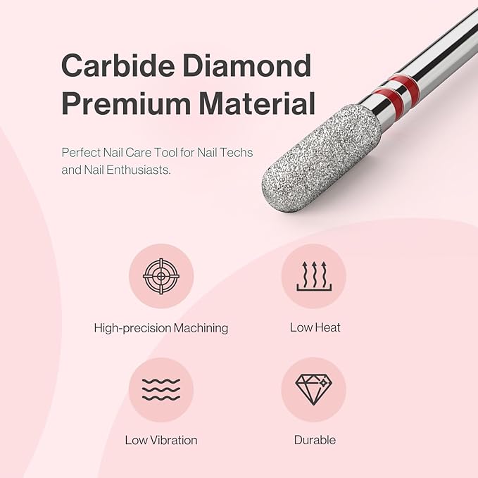 MelodySusie 3mm Rounded Top Barrel Cuticle Clean Nail Drill Bit 3/32'', Professional Safety Carbide Diamond Under Nail Cleaner for Cuticle Dead Skin Nail Prepare, Beginners Bits, Series Bit-S, Fine