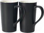 20 OZ Large Ceramic Coffee Mug Simple Pure Black Mug Set of 2 Plain Tall Milk by Momugs