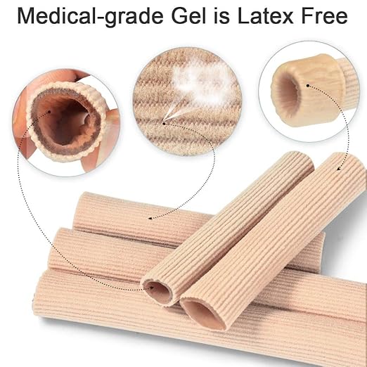 Cuttable Toe Tubes Sleeves 5 Pack Small Size, Made of Elastic Fabric Lined with Silicone Gel. Toes Sleeve Protectors Relief Toe Pressure Pain, Corn and Calluses Remover