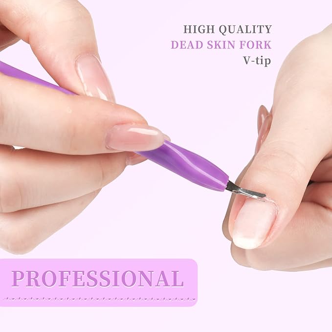 50Pcs Nail Cuticle Trimmer Rubber Nail Cleaner, Plastic Handle Cuticle Knife, Double End Nail Dead Skin Fork Cuticle Pusher Bulk Nail Art Cuticle Remover Tools for Girls Women and Men-Purple…
